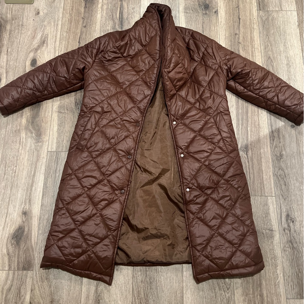 Brown Quilted Puffer Long Coat